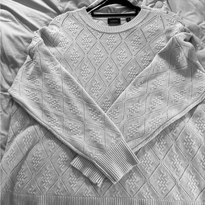 NUX White Textured Crew Neck Sweater
